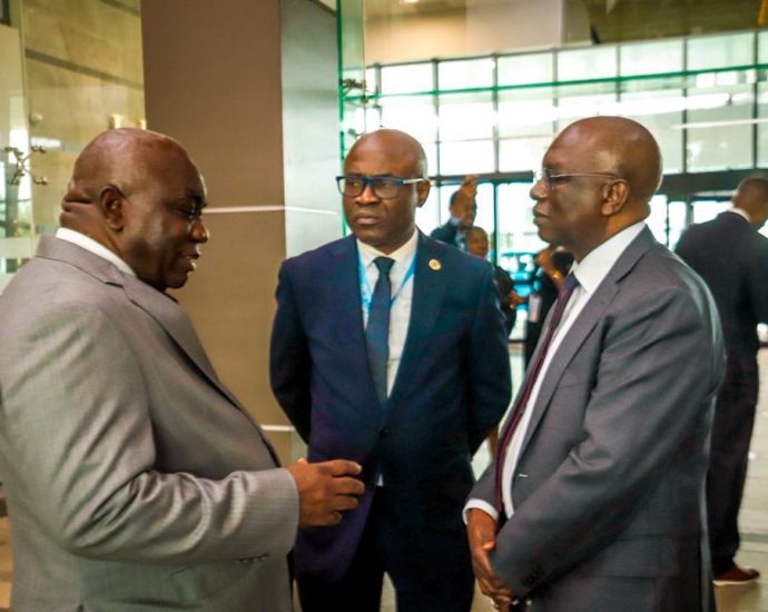 R-L: Director General, Nigerian Maritime Administration and Safety Agency, NIMASA, Dr. Dayo Mobereola; Hon. Justice Ayokunle O. Faji and Hon Justice Emmanuel Akomoye Agim, JSC CFR during the 4th Nigerian Admiralty Law Colloquium in Lagos.